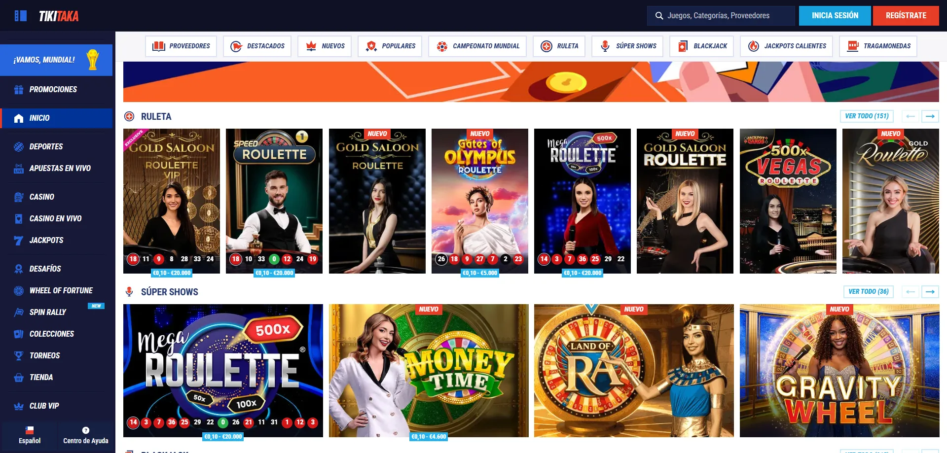 TikiTaka Casino home page